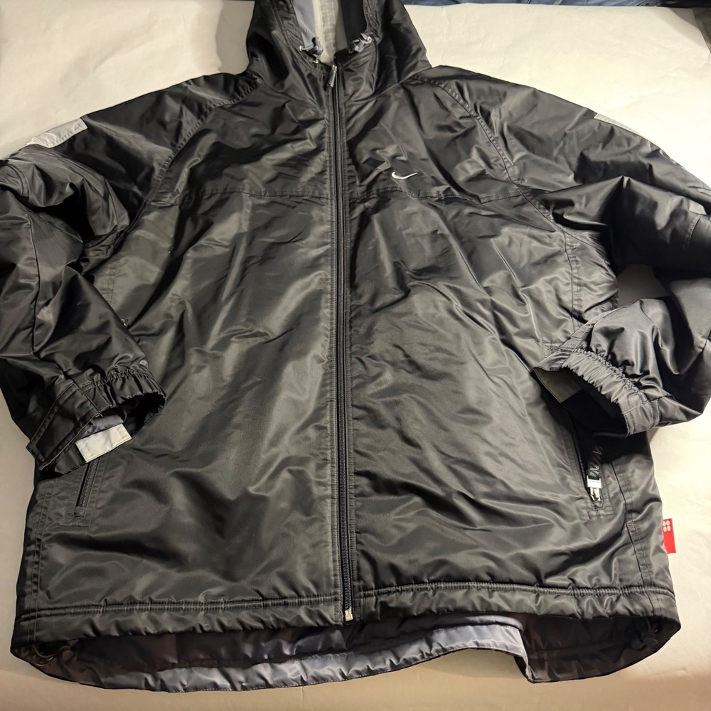 Nike Mens‎ VTG Parka Black Full Zip Fleece Lined Puff Hooded Jacket XXL Y2K MMIV